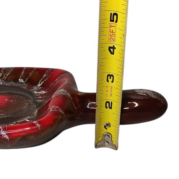 Vintage Ceramic Dust Pan Ashtray Catchall Lava Look Red Brown White MCM 10x6x2 - Picture 12 of 12